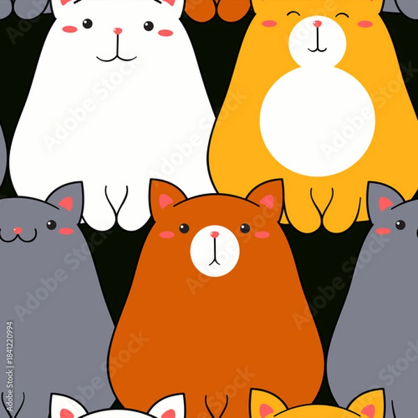 Obraz Seamless patterns with cute funny cats. Endless texture can be used for wallpaper, pattern fills, web page background, surface textures. Vector illustration EPS8