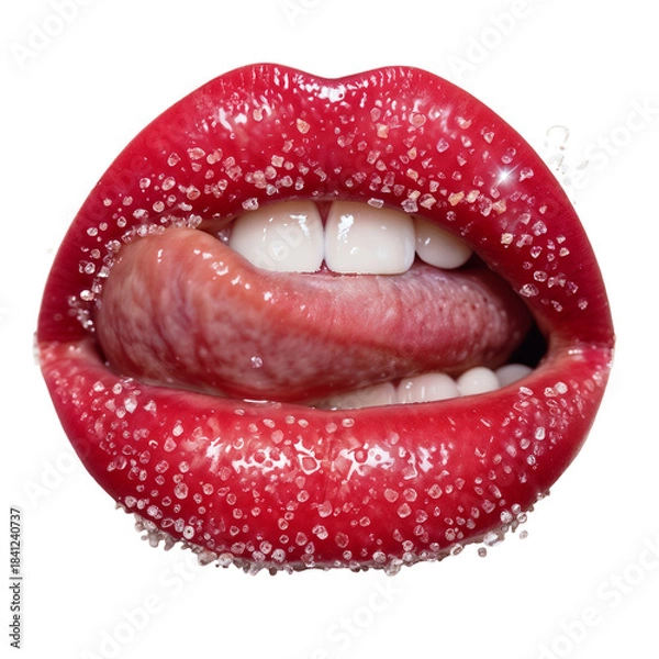 Obraz Glossy red lips with sugar texture macro close-up