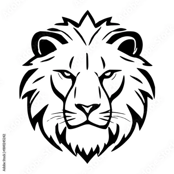 Fototapeta Bold minimalist lion head outline with clean modern lines, perfect for logos, tattoos, branding, wall art, icons, and digital design projects.