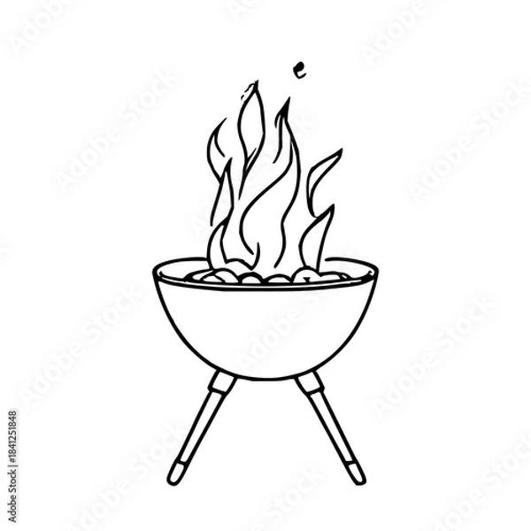 Fototapeta Minimalist BBQ line drawing featuring clean modern outlines, perfect for grill-themed graphics, food branding, menus, badges, and digital design projects.