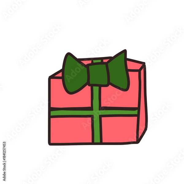 Obraz Hand-drawn Gift Box with Ribbon Illustration