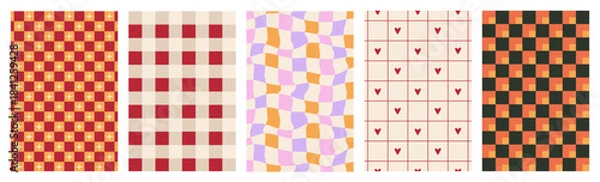 Fototapeta Set of Y2K funky retro groovy checkered background. Pattern with a funky checkerboard design.