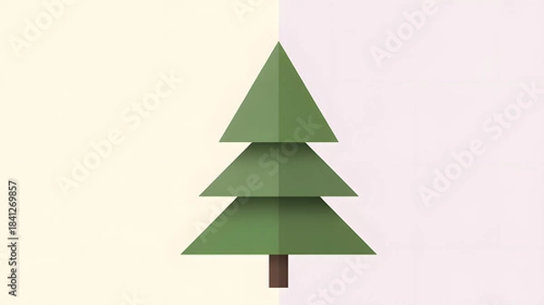 Fototapeta Minimal paper christmas tree on soft pastel background
