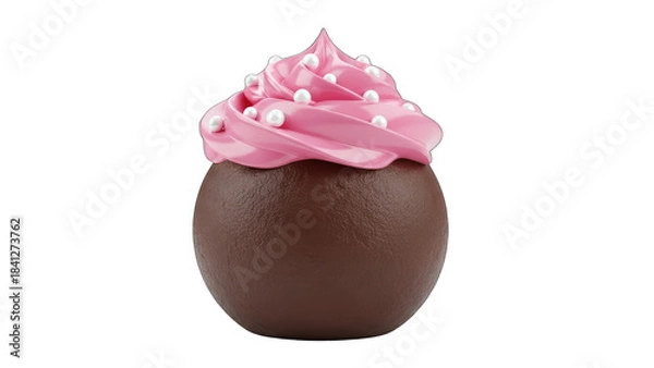 Fototapeta Chocolate Sphere with Pink Frosting and Pearls on White Background