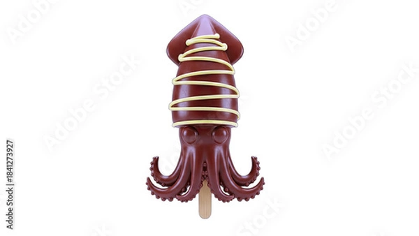 Fototapeta Chocolate Squid on a Stick Isolated on White Background