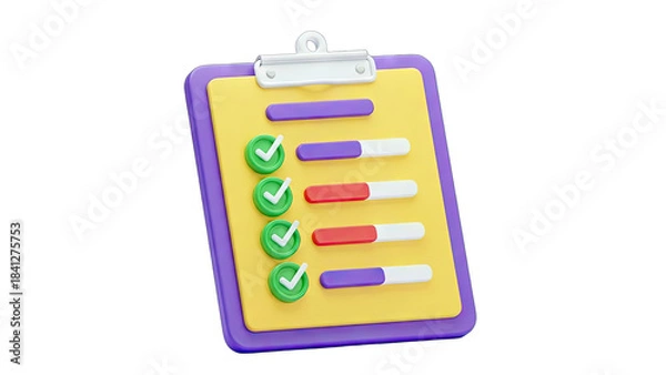 Fototapeta Clipboard with Progress Bars and Checkmarks - Task Completion