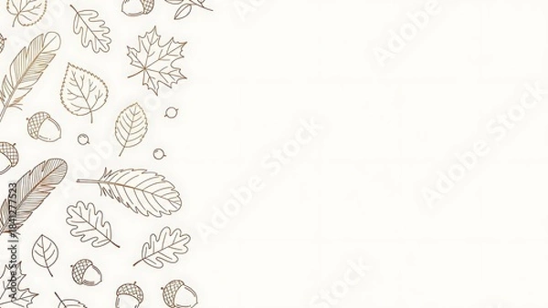 Fototapeta Elegant autumn border with feathers leaves and acorns