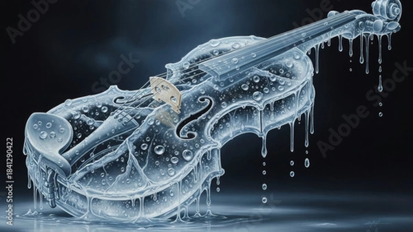 Fototapeta Frozen Melody An Illustrative Depiction of a Violin Encased in Ice with Dripping Water, Symbolizing Chilled Harmony and Muted Sound