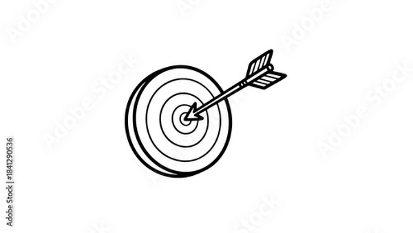 Fototapeta Target Accuracy: A simple but bold monochrome image featuring an arrow hitting its mark dead center within a target, representing goals, focus, and precision.