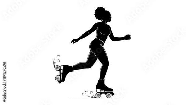Fototapeta Silhouette of a Roller Skating Woman: Captures the dynamic silhouette of a woman gliding with elegance on roller skates, symbolizing the freedom and joy of movement and leisure.
