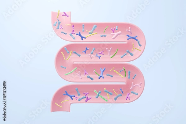Fototapeta Probiotics bacteria background with copy space illustrating gut flora and immune system concept. 3D illustration