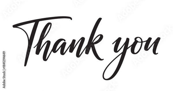 Fototapeta Thank you handwritten script text in black ink on a transparent background