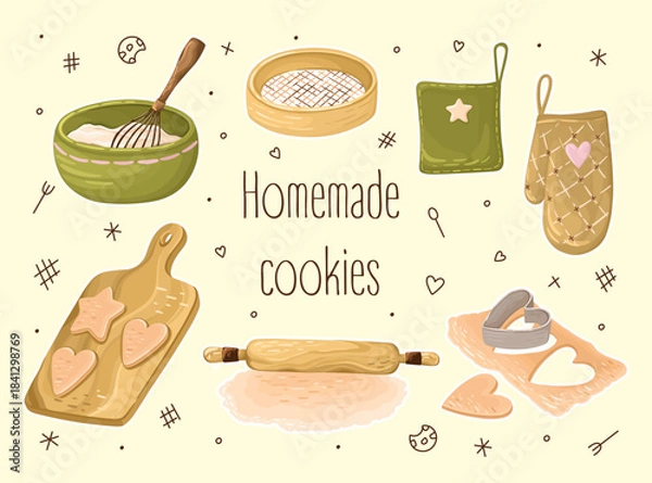 Obraz Homemade cookies baking illustrations. Cute Kitchen Clipart. Vector.