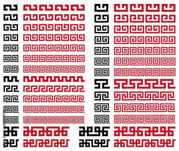 Obraz 雷文風マークのベクターイラストセット（中国風ラーメンマーク、中華風マーク）