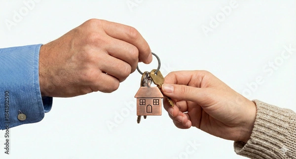 Obraz Hands on a white background handing over house keys