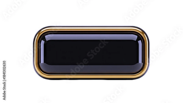 Fototapeta Black Rectangle Button with Gold Frame on White Background