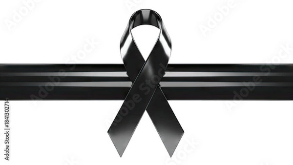 Fototapeta Black Ribbon Symbolizing Mourning and Remembrance on White Background