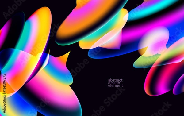 Fototapeta Abstract geometric background of luminescent ovals and disks. Iridescent geometric wallpaper with place for text.