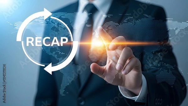 Obraz Business professional interacting with digital recap interface and data visualization