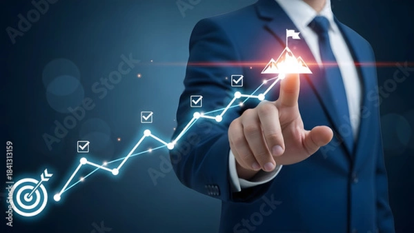 Obraz Business professional interacting with a glowing digital growth chart and data