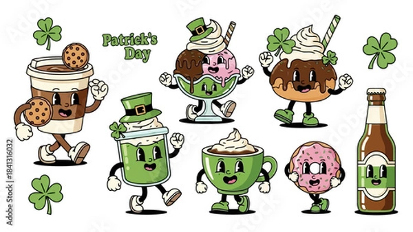 Fototapeta St. Patrick's Day Festive Food and Drinks Characters with Lucky Shamrocks