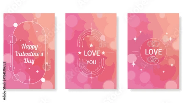 Fototapeta Set of Abstract Valentine's Day Cards with Bokeh and Geometric Elements