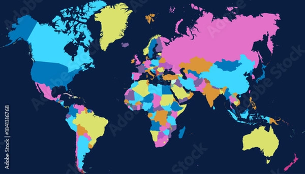 Obraz World map. Color modern vector map. Silhouette map
