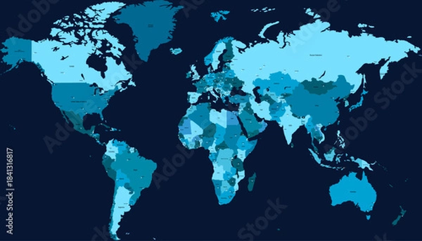 Obraz World map. Color modern vector map. Silhouette map