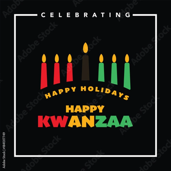 Obraz Vector illustration of Kwanzaa. Holiday african symbols with lettering on white background.

