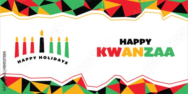 Obraz Vector illustration of Kwanzaa. Holiday african symbols with lettering on white background.
