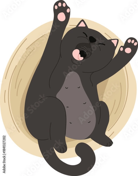 Obraz Black cat stretching on back