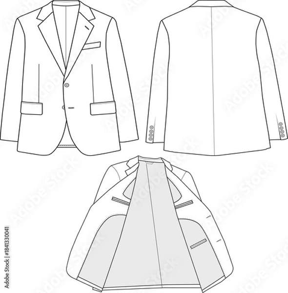 Obraz Men’s Single-Breasted Blazer Vector  Fashion Technical Sketch