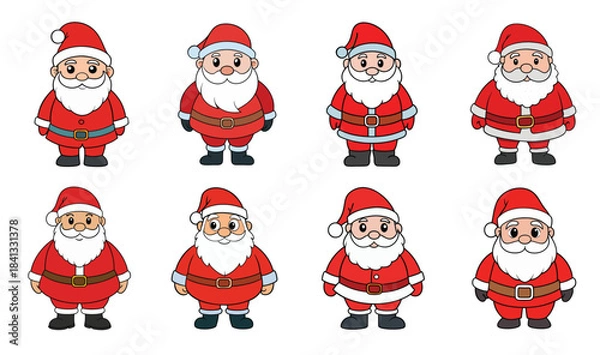 Obraz Christmas santa vector illustration set