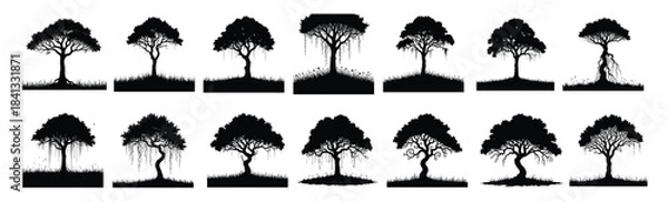 Obraz Collection of black silhouette trees with grass and vines