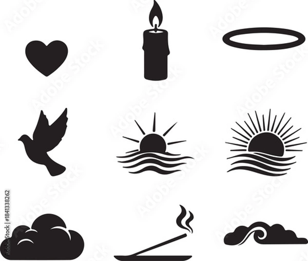 Obraz Spiritual and celestial icons in silhouette heart love