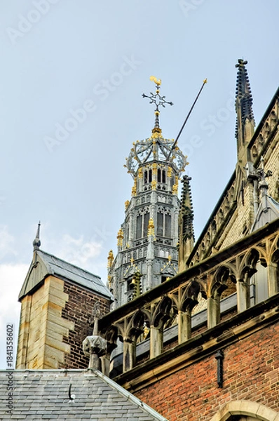 Obraz church tower of the Grote or St. Bavokerk in Haarlem Netherlands