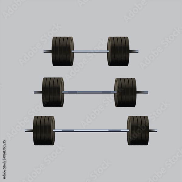 Fototapeta Weights on gray background: A display of weightlifting equipment, precisely arranged against a neutral gray background. Each weight is a symbol of strength and progress.