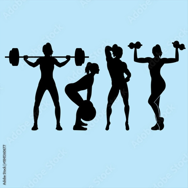 Fototapeta Silhouette of Fitness: Dynamic silhouettes capture the essence of a diverse workout routine, embodying strength, health, and the pursuit of physical excellence.