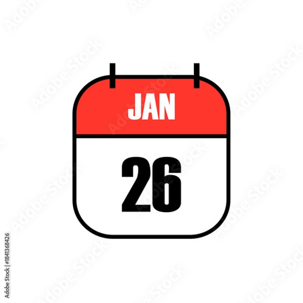 Obraz Red and white calendar icon showing January 26 in bold black font, commemorating India Republic Day as a national holiday with clean, symbolic design