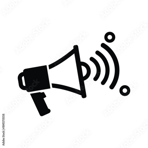 Obraz Black and white icon of a megaphone broadcasting sound waves, isolated on