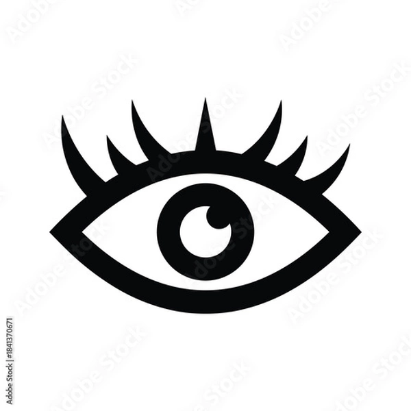 Obraz Black and white icon of an eye with long eyelashes, simple graphic symbol