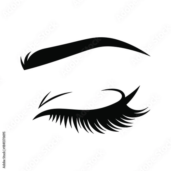Obraz Black silhouette of a closed eye with long eyelashes and eyebrow