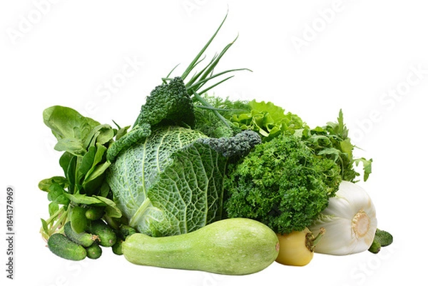 Obraz Fresh green vegetables isolated on white background