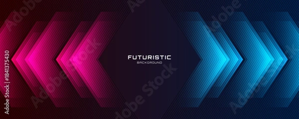 Fototapeta Blue pink abstract background overlap layer on dark space with glowing arrows effect decoration. Modern graphic design element lines style concept for web banner, flyer, card, or brochure cover