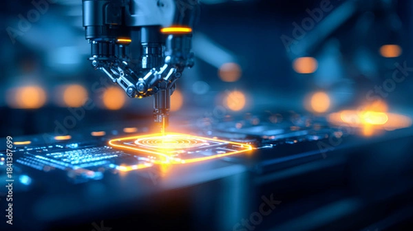 Fototapeta Automated robotic system inspecting electronic components with precision and efficiency