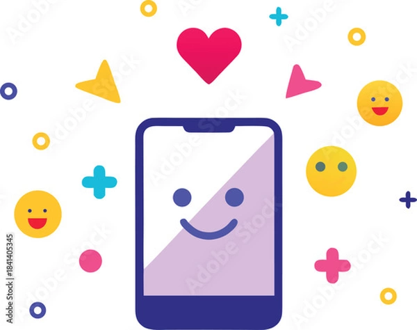 Fototapeta Joyful phone screen illustration with happy emoji icons and heart graphics vector