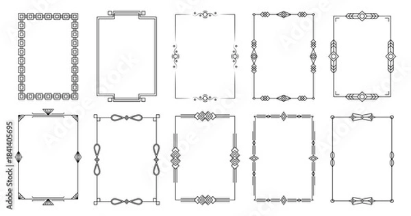 Fototapeta Simple line frames. Minimalistic geometric frame borders, elegant art deco decorative layout ornament elements, linear rectangle vignetting border collection. Vector set