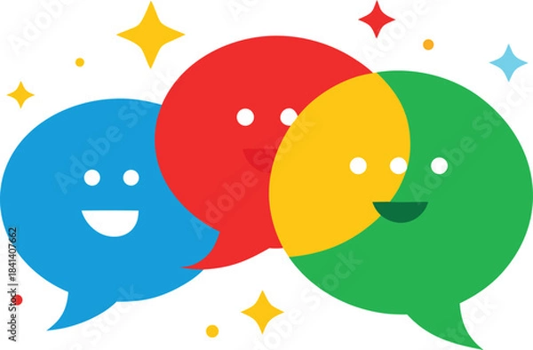 Fototapeta Lively overlapping speech bubbles vector illustration for communication and ideas