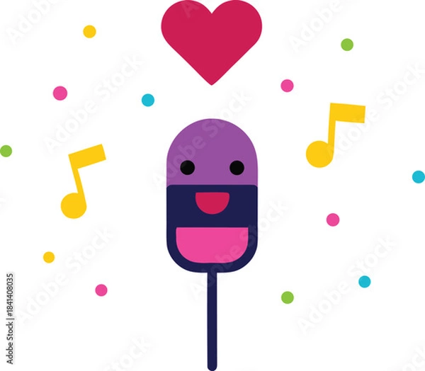 Fototapeta Singing microphone emoji with hearts and music notes vector illustration eps