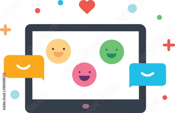 Fototapeta Modern tablet displaying colorful message notifications and emoticons vector graphic
